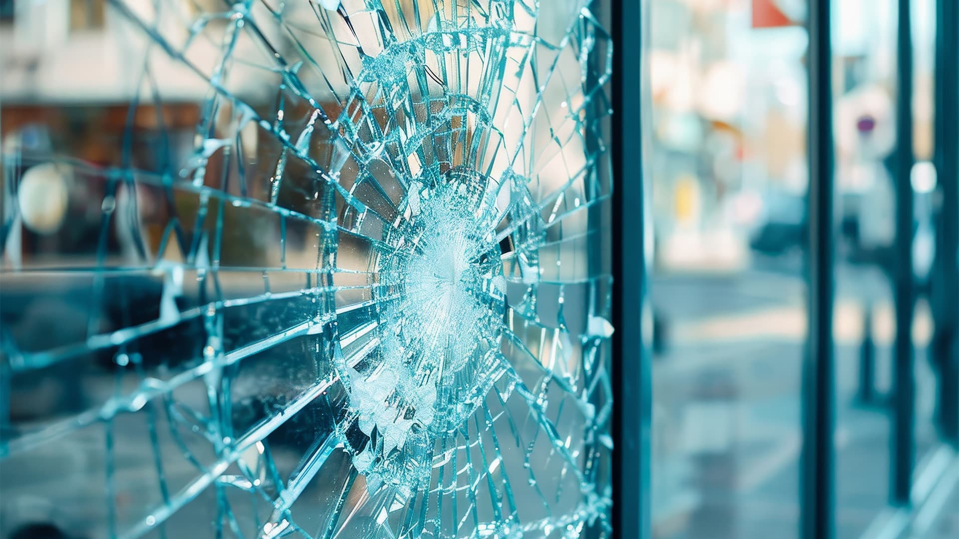 example of broke glass, testing if window film is bullet proof